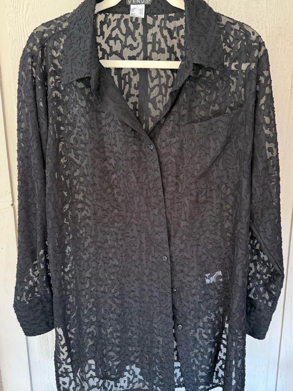 VENUS Black Sheer Button-Up Shirt/Swim Suit Cover Up